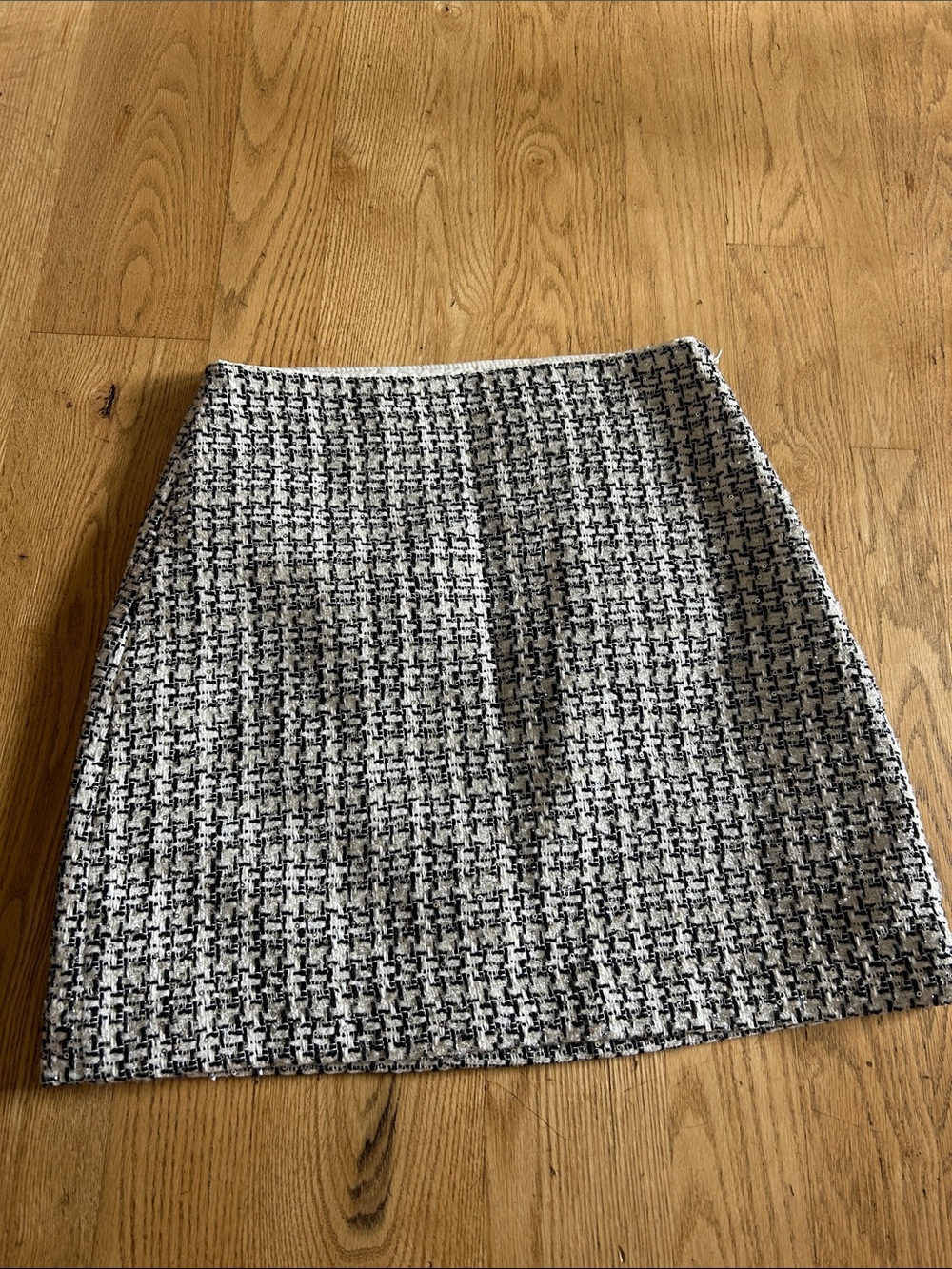 LOFT Black and White Tweed Mini Skirt with Sequins